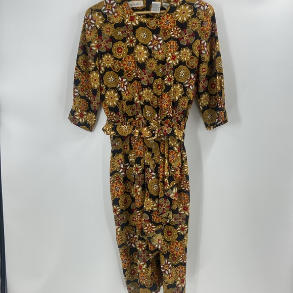 Ms Chaus Vintage statement print midi dress career faux wrap asymmetrical - Picture 14 of 16